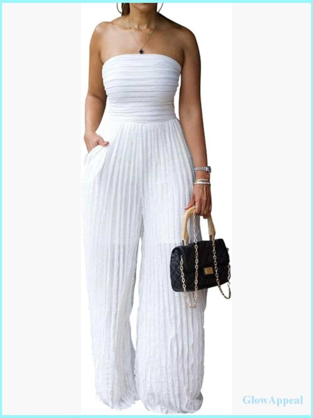 Sexy Strapless Tube Backless Jumpsuit See Through Wide Leg Long Pants Romper